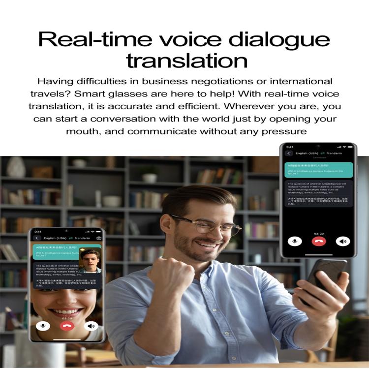 W100B Smart Glasses, Support AI Conversation / AI Intelligent Translation / Bluetooth Call